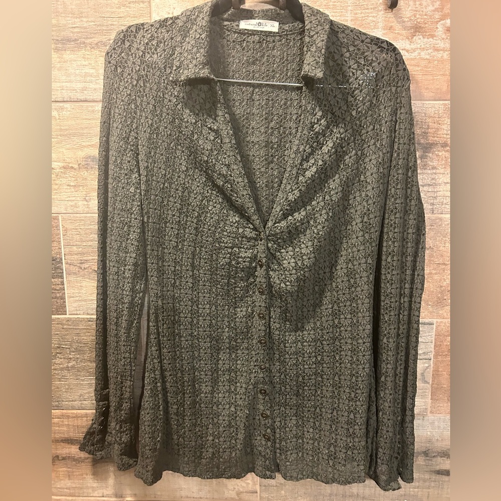 Natural Life Long Sleeve Semi Sheer Top XL